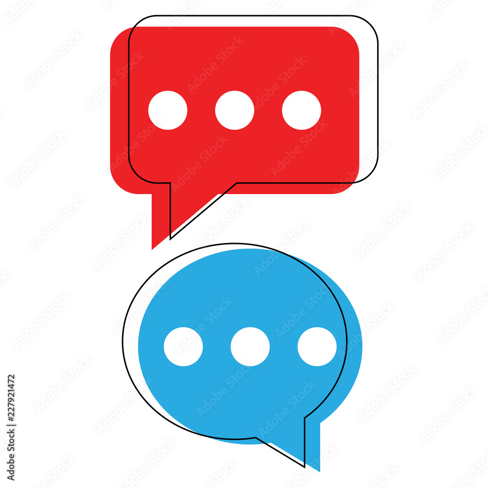 Chat icons isolated on white background. Red and blue flat social media speech bubbles signs. Vector illustration Chat icons isolated on white background. Red and blue flat social media speech bubbles signs. Vector illustration