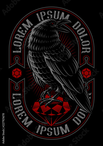 Vector illustration of raven on the ruby.