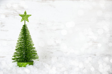 Green Christmas Tree, Star, Snow, Copy Space