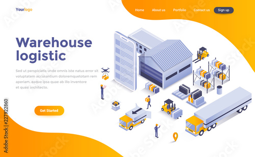Flat color Modern Isometric Concept Illustration - Warehouse Logistic
