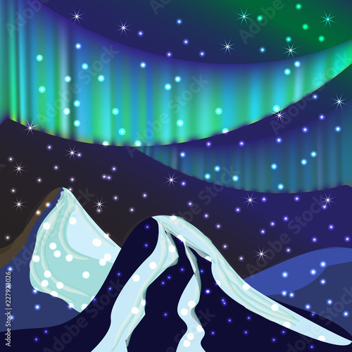 Night Sky, Aurora Borealis, Northern Lights Effect, Realistic Colored polar lights. Vector Illustration, abstract space design for aurora borealis