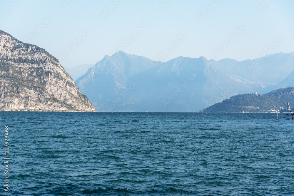 Iseo lake and surroundings in nice autumn day, Lombardy, Italy.