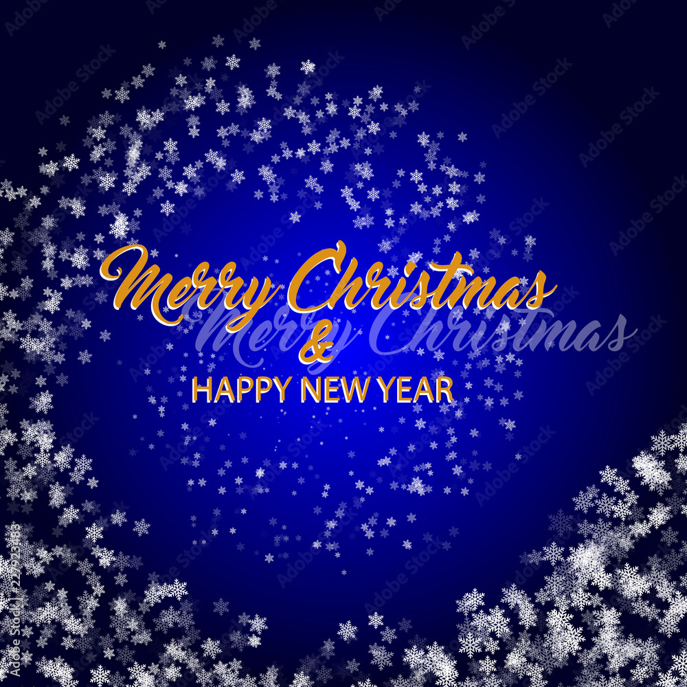Merry christmas and happy new year. Vector blue background.