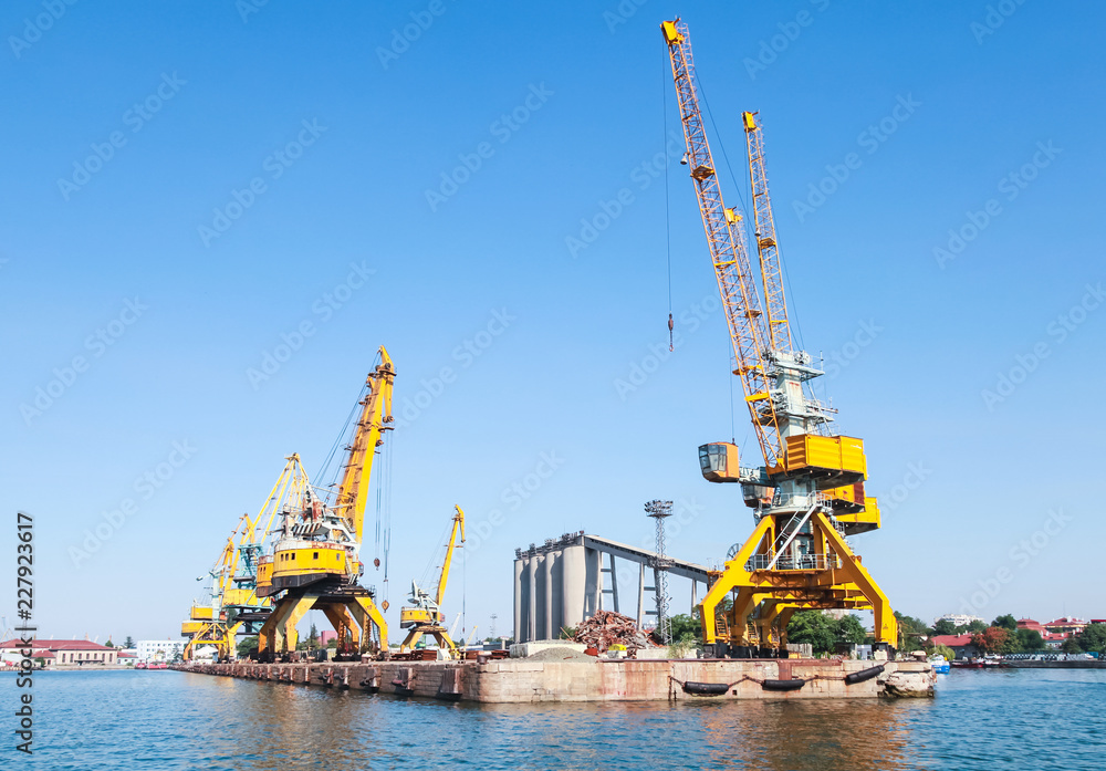 Port cranes in port of Burgas city, Bulgaria