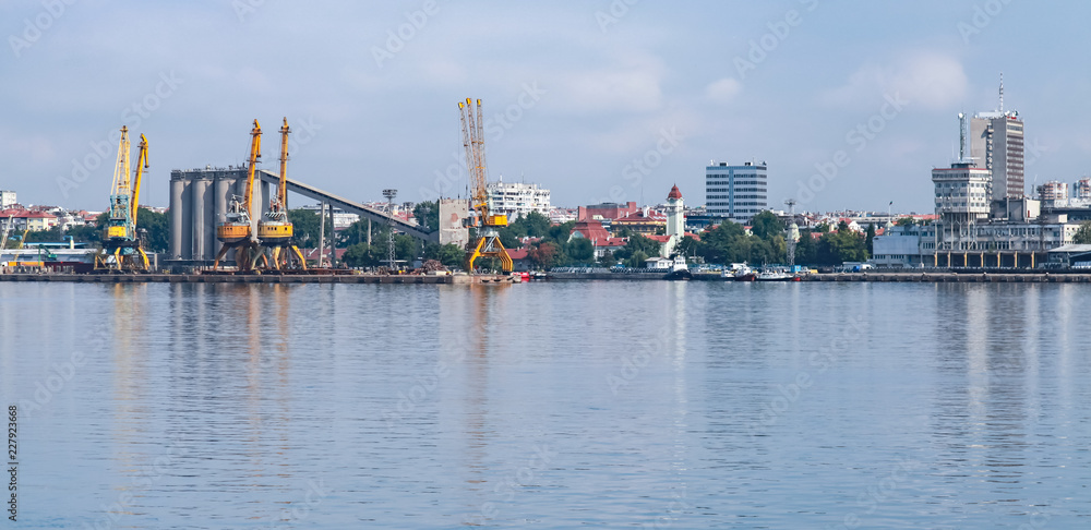 Burgas cargo port landscape in summer day