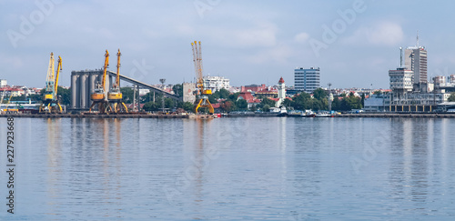 Burgas cargo port landscape in summer day