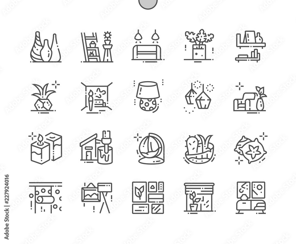 Fototapeta premium Home decoration Well-crafted Pixel Perfect Vector Thin Line Icons 30 2x Grid for Web Graphics and Apps. Simple Minimal Pictogram
