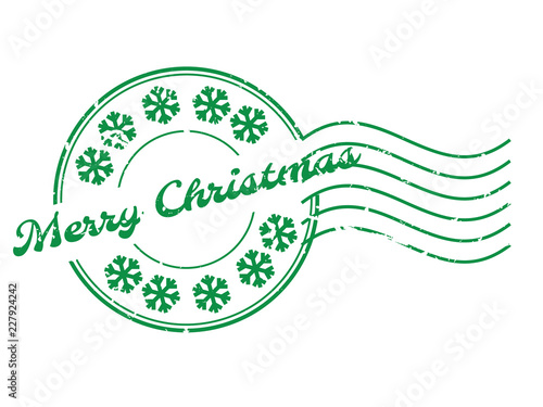 Grunge merry christmass word with sonw flake icon round rubber seal stamp with watermark on white background