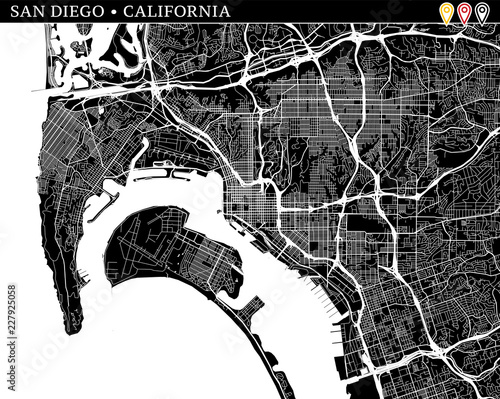 Simple map of San Diego, California