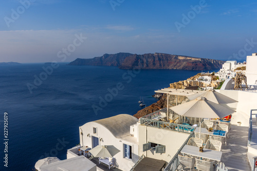Santorini  Greece. Picturesque view of traditional cycladic Oia Santorini s houses on cliff