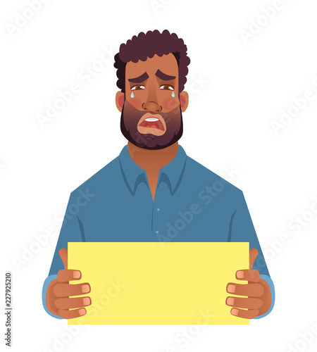 African man holding blank card
