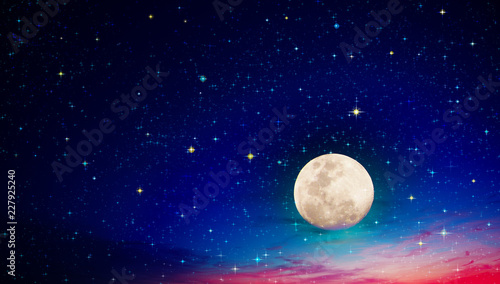 Full moon with stars at dark night sky .