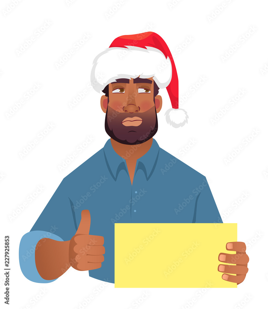 African man in hat holding blank card African man in hat holding blank card