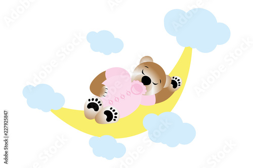 Cute teddy girl sleeping on half moon