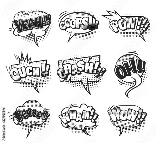 Comic monochrome speech bubbles collection