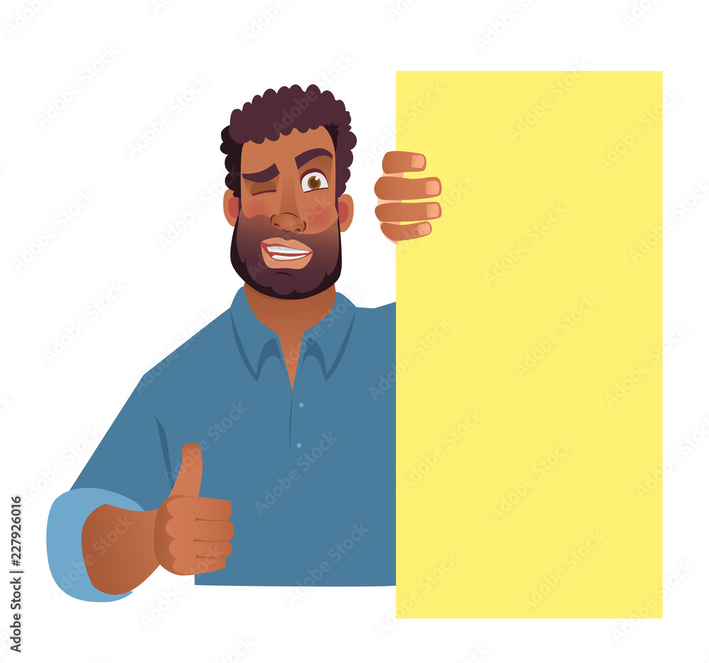 African man holding blank banner.