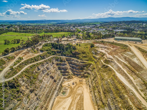 Aerial view of limestone mine on bright sunny day in Melbourne, Australia