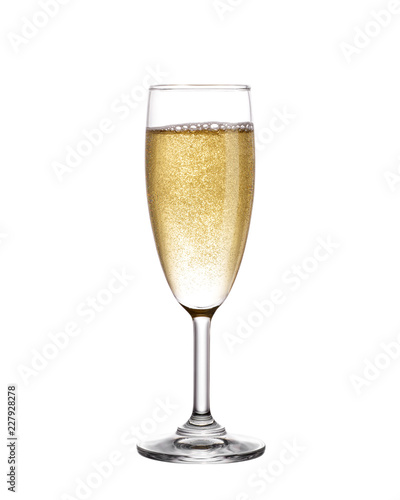 Champagne in glass isolated on white background.