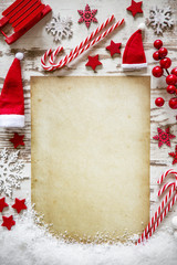 Christmas Flat Lay, Vertical Paper, Copy Space, Snow