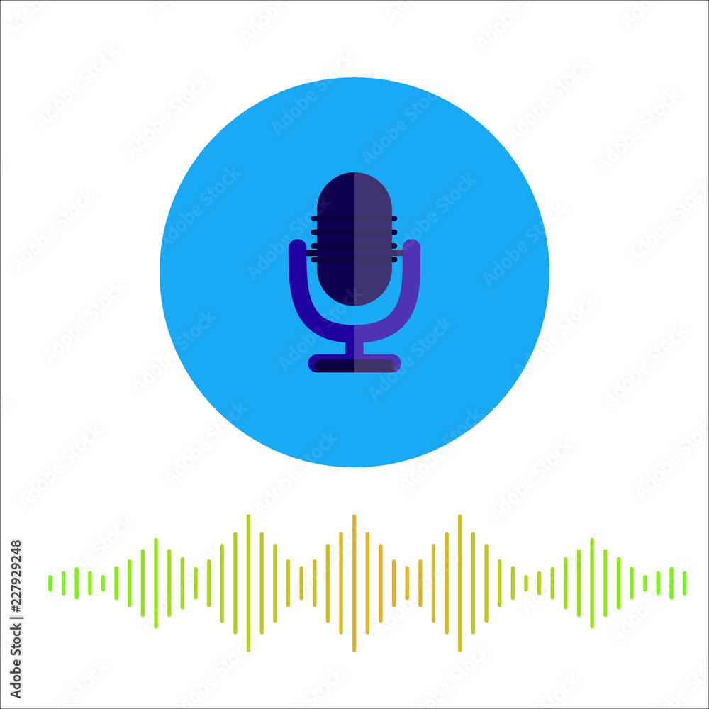 Voice recognition Vector illustration A sound symbol Microphone icon in  blue round background with sound wave on white background Transmission  sound with intelligent technologies Stock-Vektorgrafik | Adobe Stock