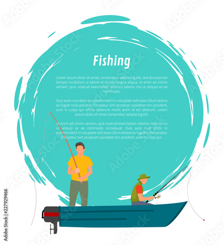 Fishermen Fishing from Motor Boat Vector Icon