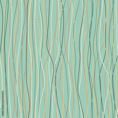 Seamless multicolored wavy vertical lines pattern on a mint green background