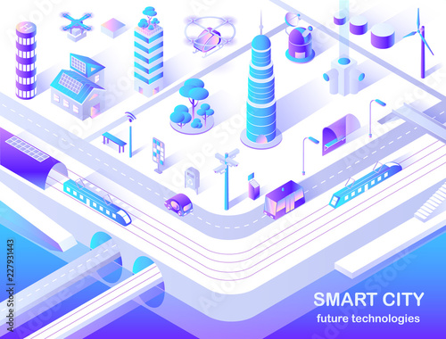 Smart City Future Technology Isometric Flowchart