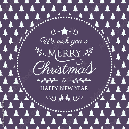 Christmas and New Year greeting card with text and decorations. Vector.
