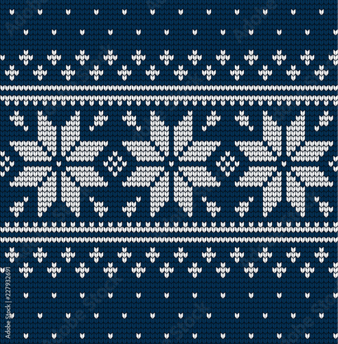 Knitted Christmas and New Year pattern Scandinavian style, illustration