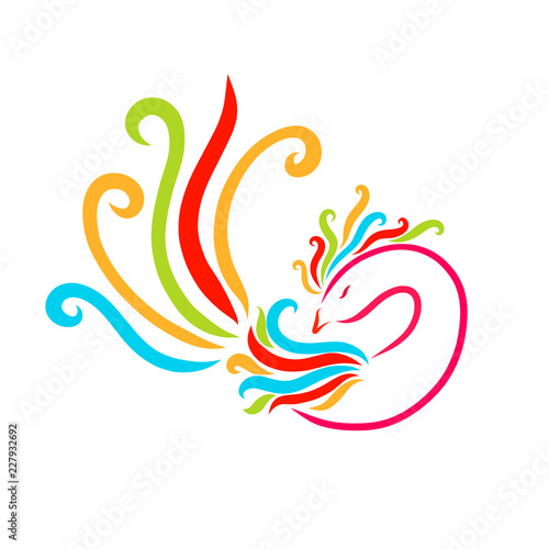 Graceful colorful bird  phoenix or beautiful rooster