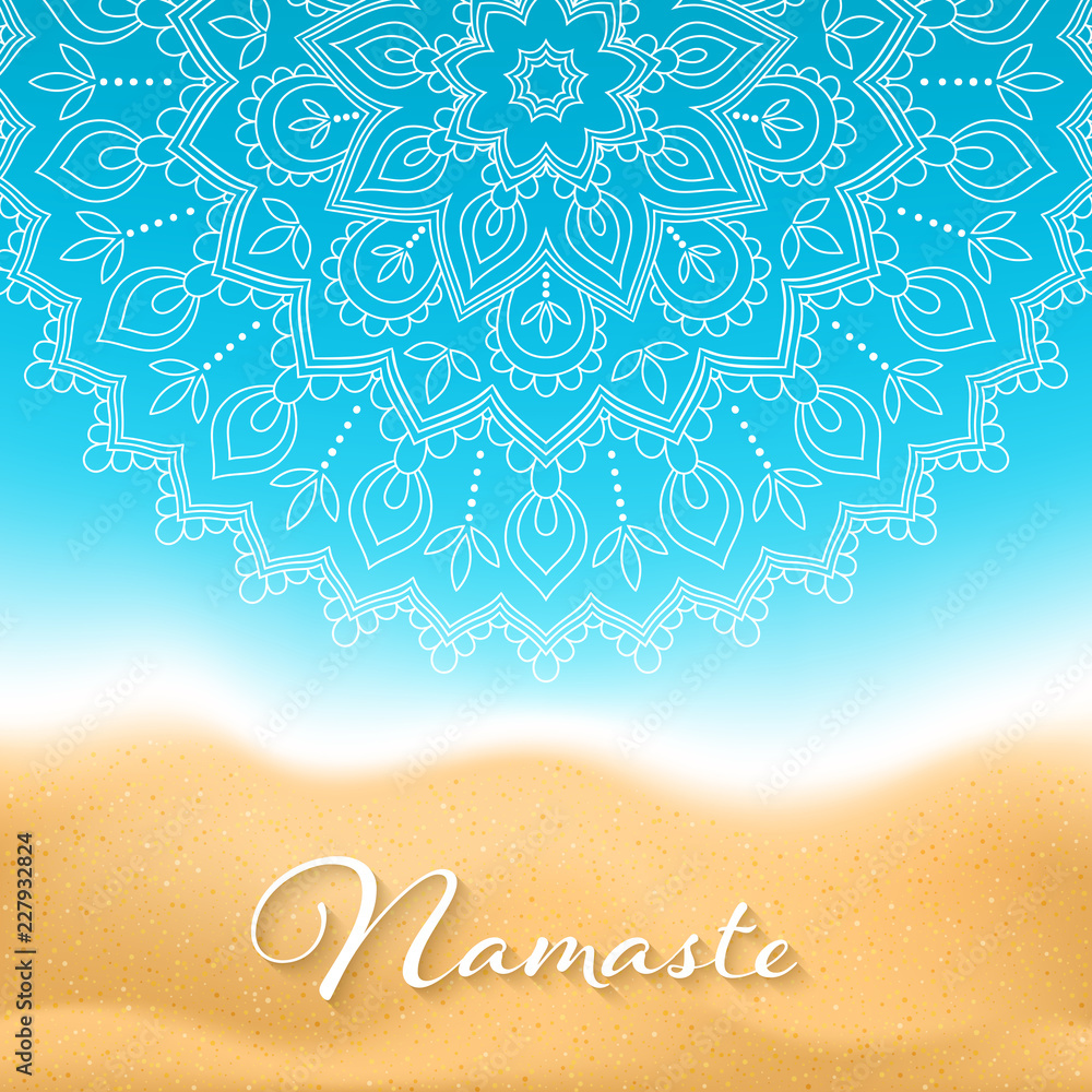 Flyer or brochure template with hand drawn mandala pattern on seashore  background. Yoga classes banner Stock Vector | Adobe Stock