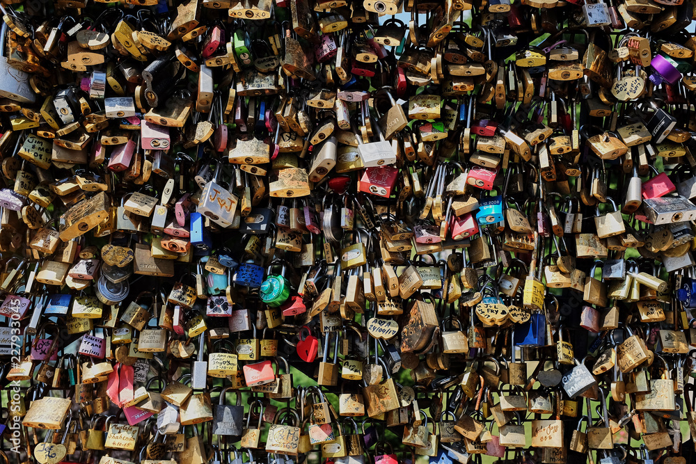 Fototapeta premium a love lock on a bridge in Paris