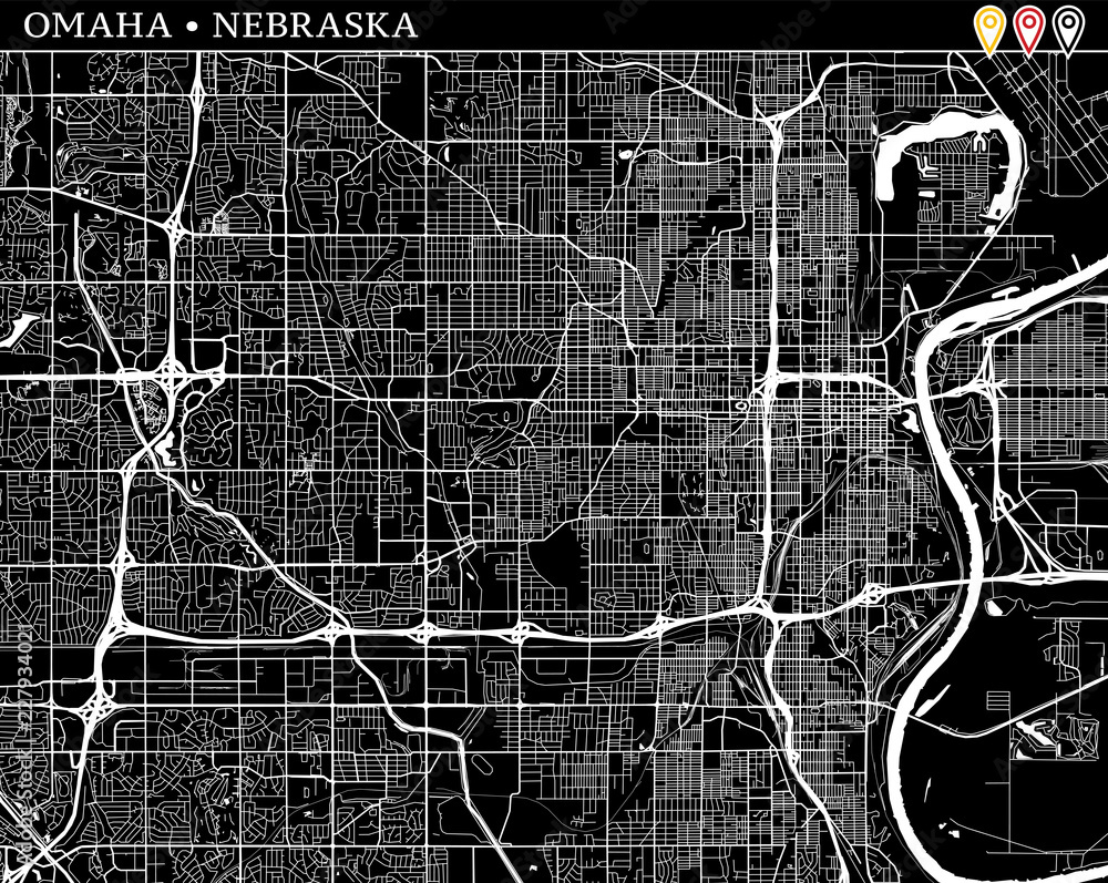 Simple map of Omaha, Nebraska - obrazy, fototapety, plakaty 