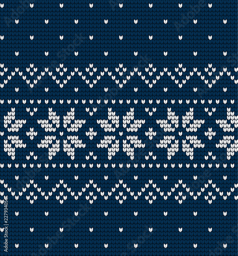 Knitted Christmas and New Year pattern Scandinavian style, illustration