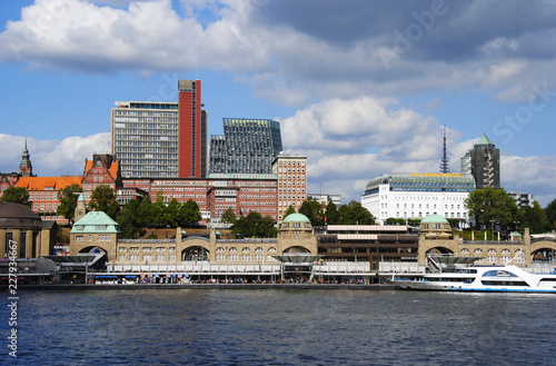 panorama view on the Landungsbrücken in Hamburg in Germany photo