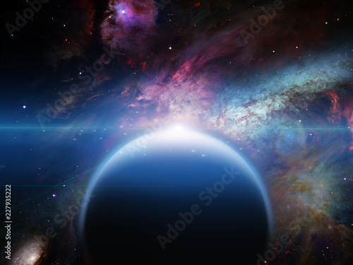 Planet with nebulos filaments photo