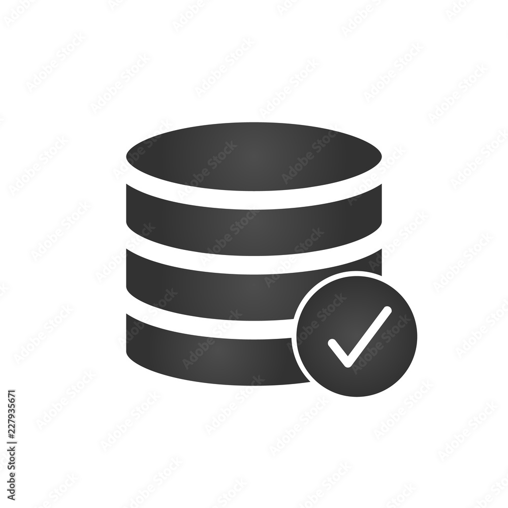 Database, Server Isolated Flat Web Mobile Icon with checkmark. Vector Illustration isolated on modern background. Database, Server Isolated Flat Web Mobile Icon with checkmark. Vector Illustration isolated on modern background.