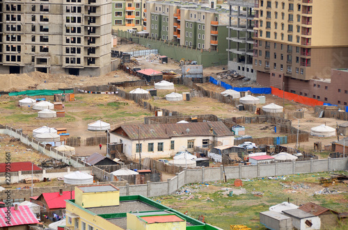 Yurts on suburb of the capital city of Mongolia -Ulaanbaatar
