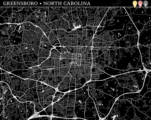 Simple map of Greensboro, North Carolina