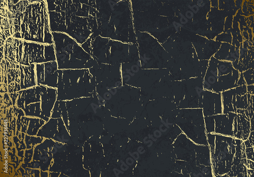 Vector marble texture with cracked golden foil. Patina. Gold scratch. Subtle dark grey holiday background. Abstract glamour golden grunge design backdrop. Festive christmas luxury pattern illustration