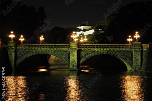 夜の皇居正門石橋