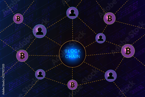 Blockchain network banner .Circle blocks connection with each other and shapes crypto chain. Blockchain cryptocurrencies global network technology e-commerce business management. Vector illustration.