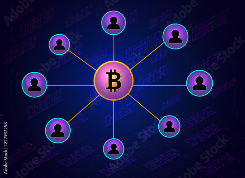 Blockchain network banner .Circle blocks connection with each other and shapes crypto chain. Blockchain cryptocurrencies global network technology e-commerce business management. Vector illustration.