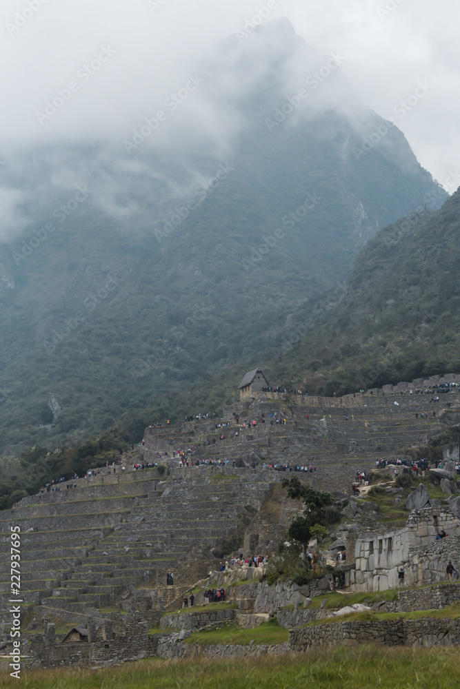 View on the Machu Pichuu on a cloudy day.