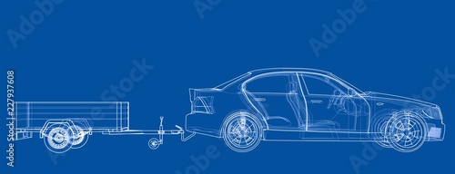 Sedan with open trailer sketch. Vector