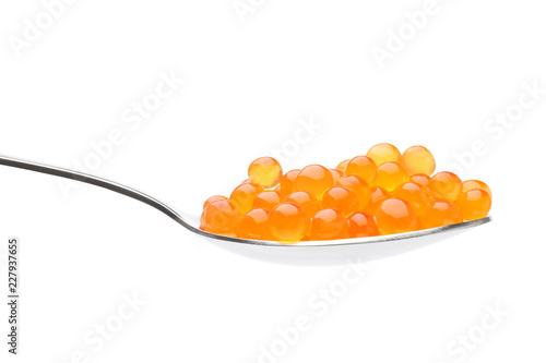 Red salted caviar in spoon