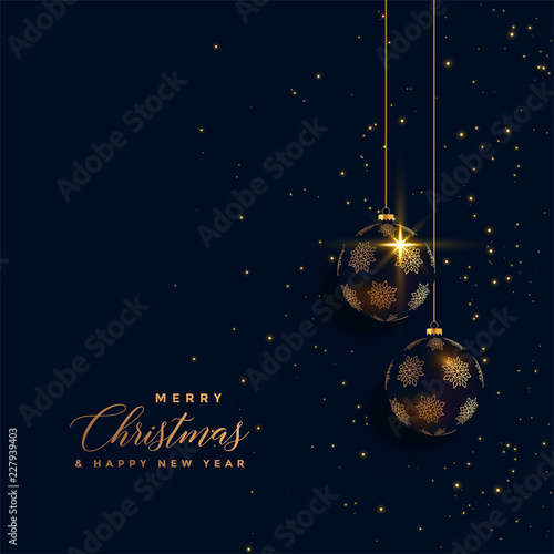 premium golden chrstimas balls on dark background