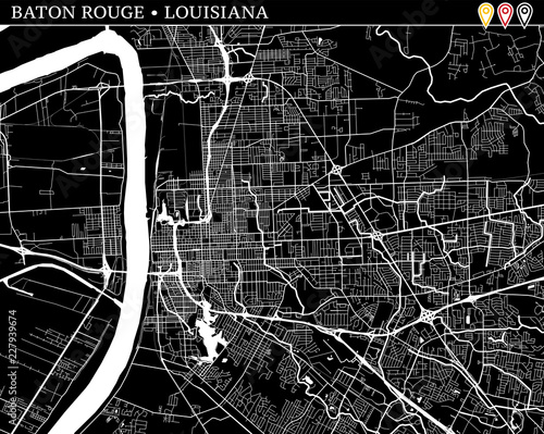 Simple map of Baton Rouge, Louisiana