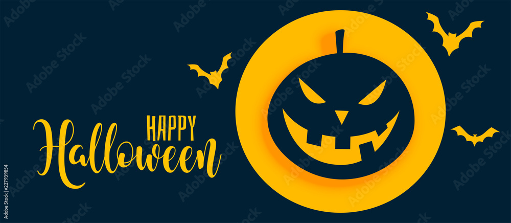 Fototapeta premium stylish happy halloween banner with pumpkin and ghost
