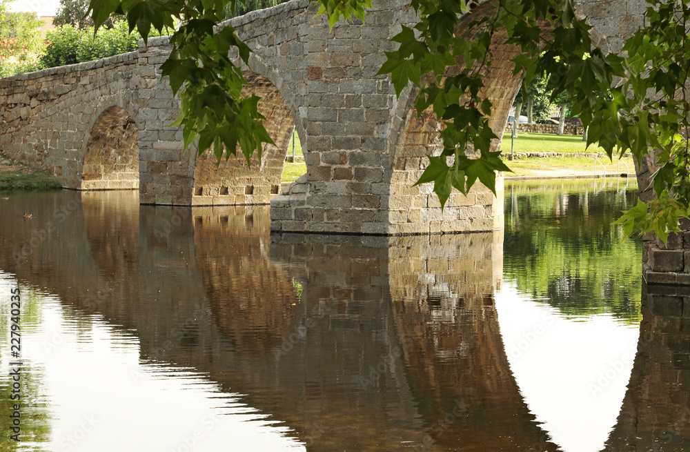 Fototapeta premium Stone bridge and reflections in the river